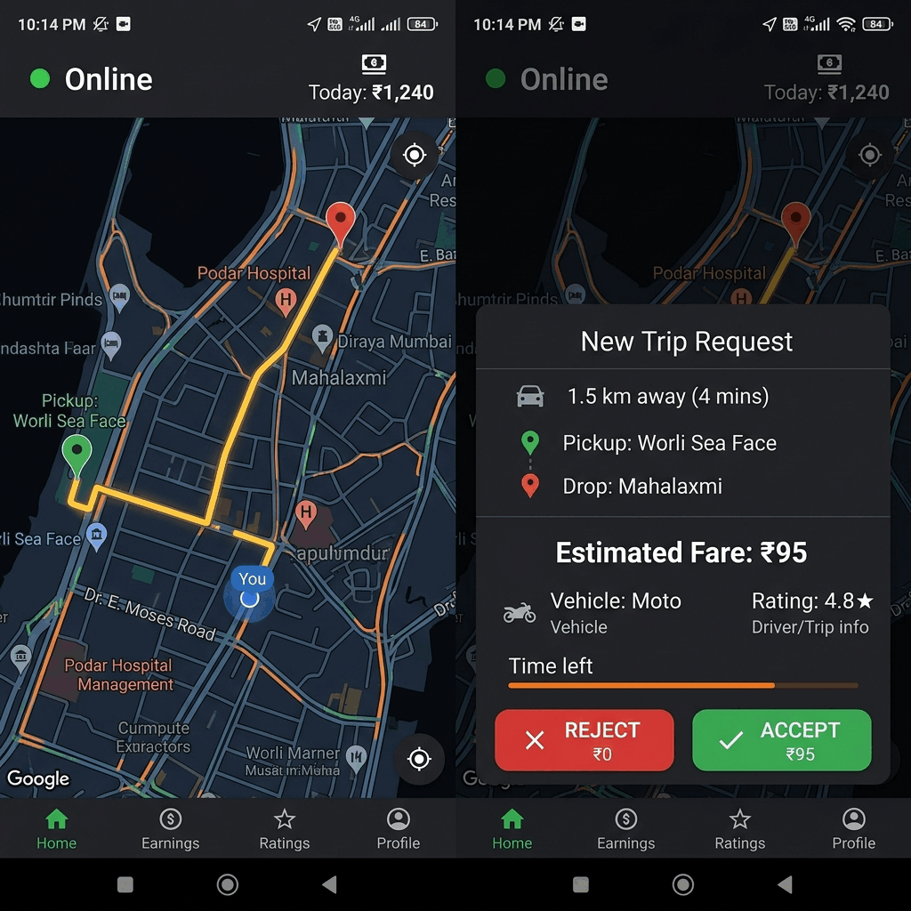 Driver App Dispatch Alert UI